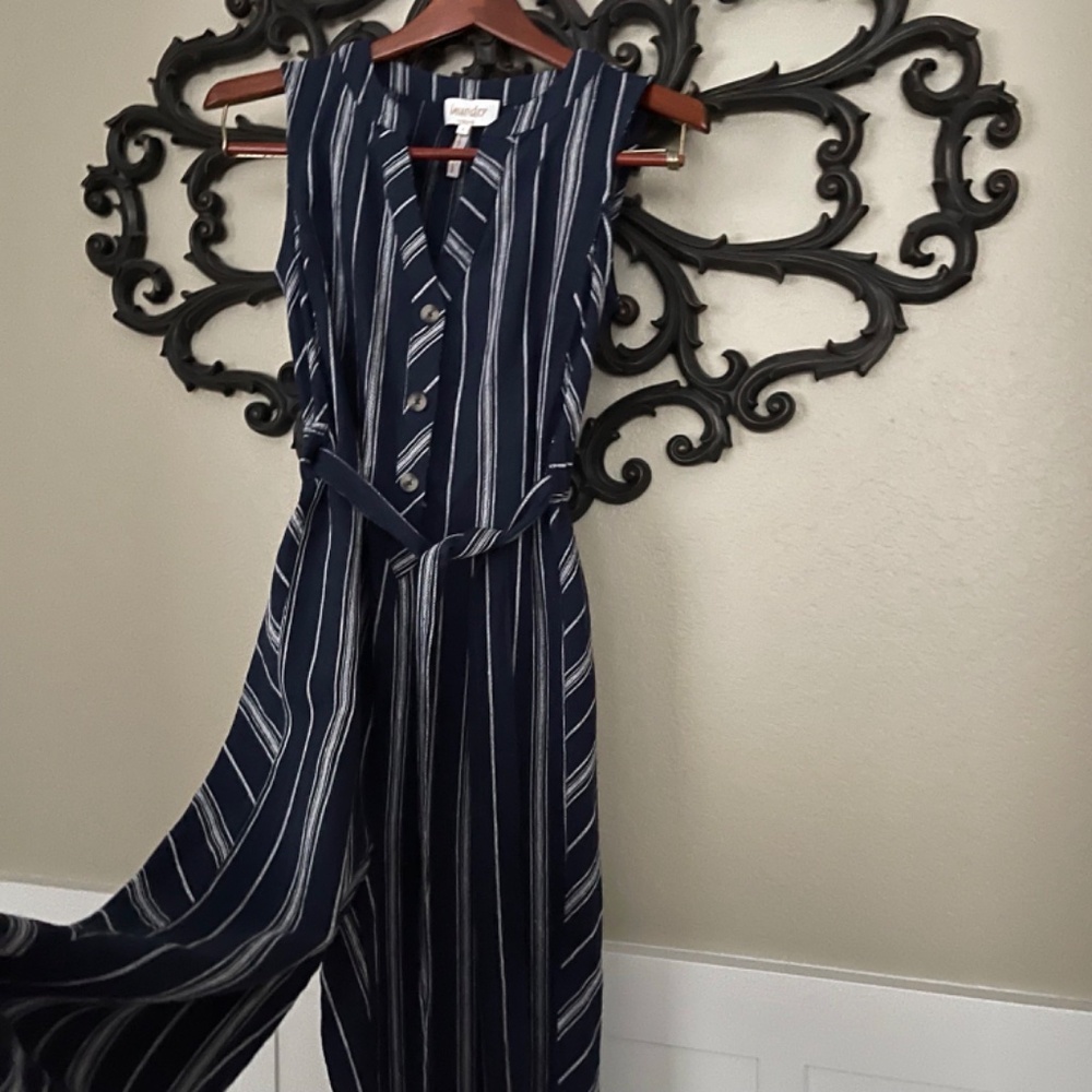 Laundry by Shelli Segal Jumpsuit Linen Blend Blue Striped Size 2 - Picture 2 of 11